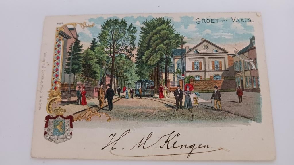 Ansichtkaart Groet uit Vaals met tram en mensen, Ophalen of Verzenden, Voor 1920, Limburg