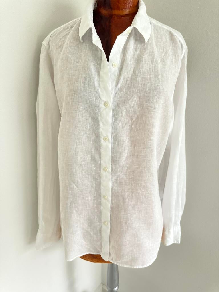 Wit linnen Uniqlo overhemd blouse in maat M, Kleding | Dames, Ophalen of Verzenden, Zo goed als nieuw, Maat 38/40 (M), Wit