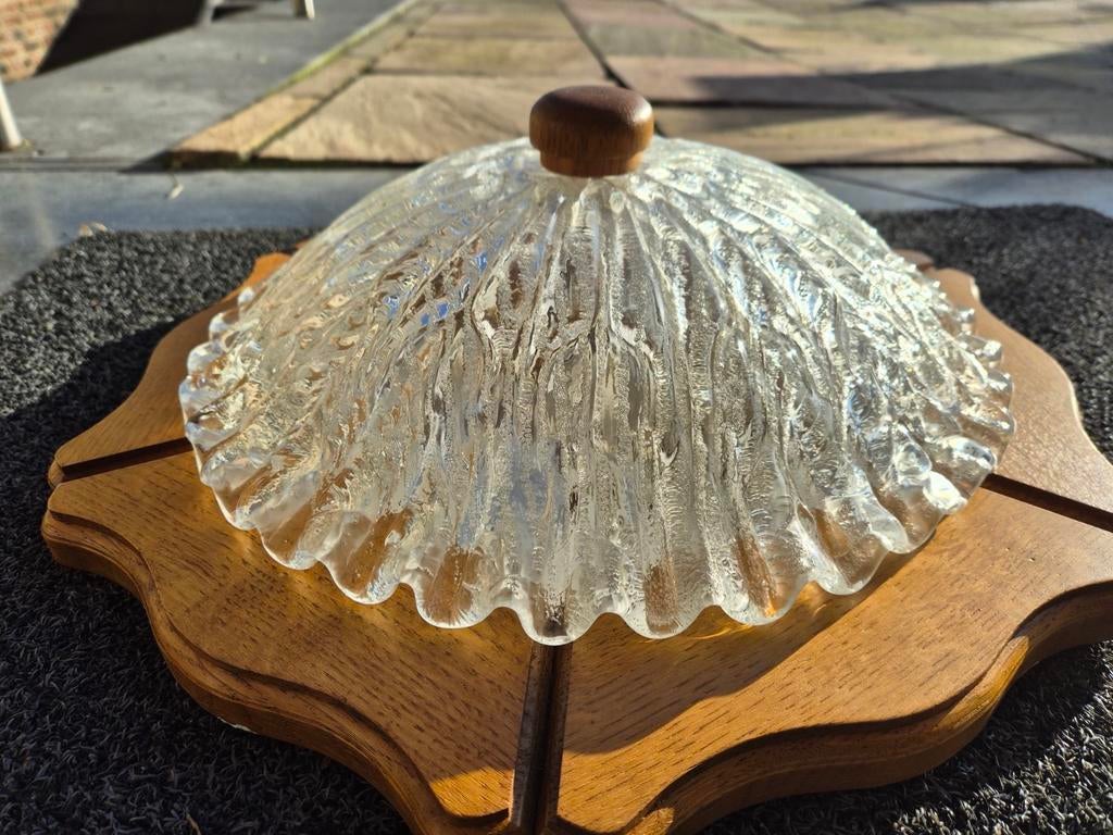 Plafondlamp  met houten rand 45 cm rond, 15 cm hoog, Ophalen, Zo goed als nieuw