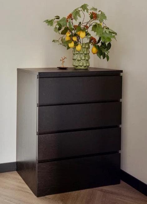 Malm ladekast zwart IKEA 4 lades, Zo goed als nieuw, Minder dan 100 cm, 25 tot 50 cm, 50 tot 100 cm