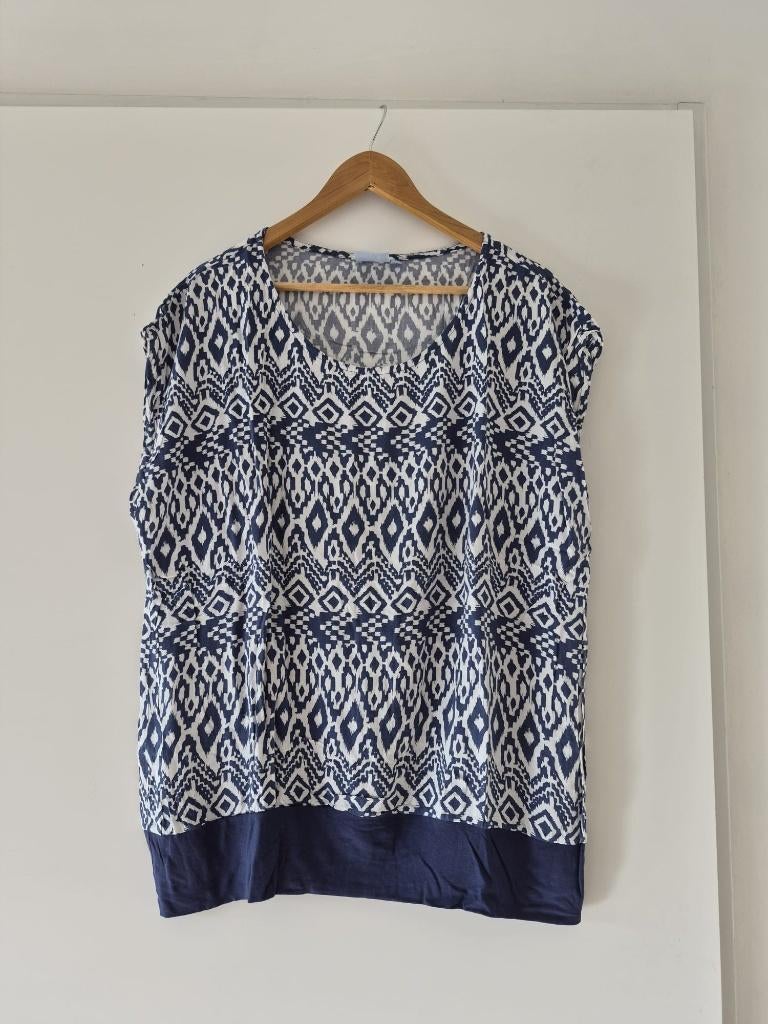 Top John Cabot maat XL dames - wit / blauw, Blauw, Maat 46/48 (XL) of groter, Ophalen of Verzenden, Zo goed als nieuw