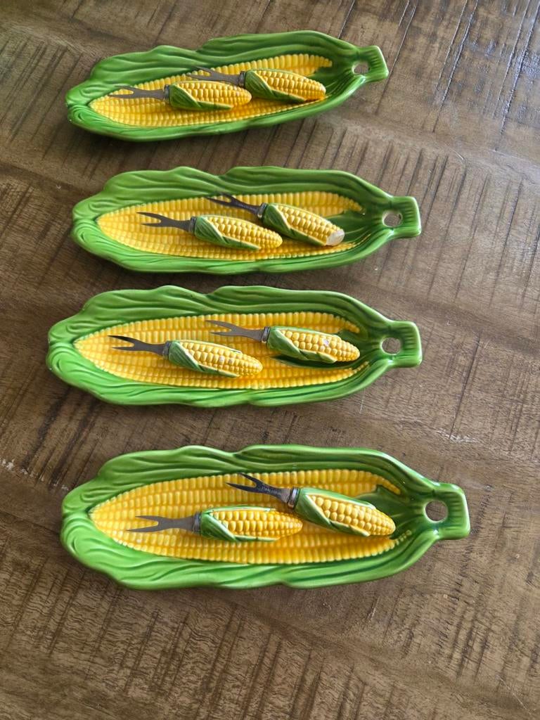 4 maiskolf schaaltjes met vorkjes, Huis en Inrichting, Ophalen of Verzenden, Overige stijlen, Schaal of Schalen