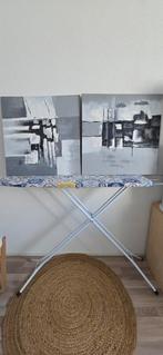 Abstracte Grijze Kunst Set - 2 Schilderijen 58x58 cm, Ophalen of Verzenden