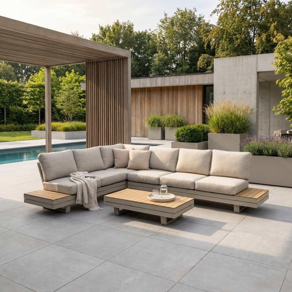 Vegas hoek loungeset beige | aluminium | 311x230cm, Ophalen, Aston Martinlaan 36, 3261LT Oud-Beijerland, 6 zitplaatsen, Bank