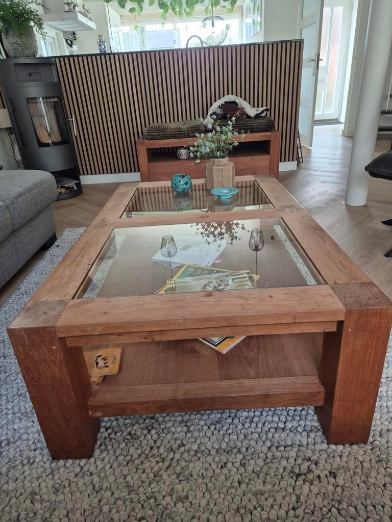 Teak houten salontafel, Huis en Inrichting, Tafels | Salontafels, Ophalen, Gebruikt, 100 tot 150 cm, 50 tot 100 cm