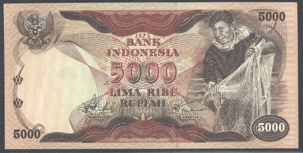 Indonesia 5.000 Rupiah 1975, Postzegels en Munten, Bankbiljetten | Azië, Verzenden, Zuidoost-Azië, Los biljet