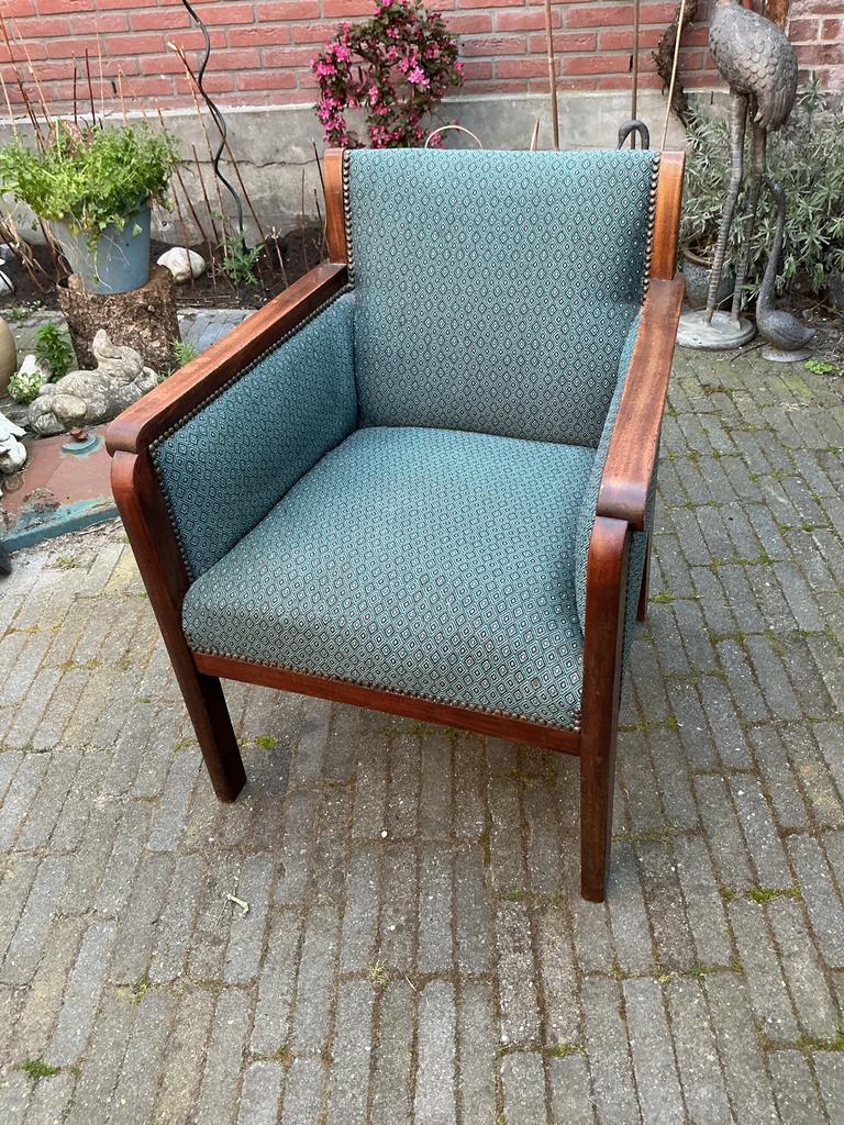 Originele Amsterdamse School clubfauteuil, eiken, jaren '20-, Antiek en Kunst, Ophalen
