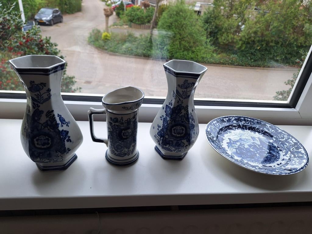 Delfts blauwe vazen, kan en bord - set, Ophalen of Verzenden