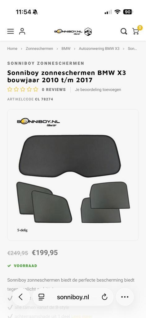 Sonniboy Zonwering BMW X3 F25 - Perfecte Pasvorm!, Auto-onderdelen, Interieur en Bekleding, BMW, Gebruikt, Ophalen
