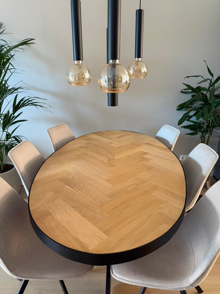 Eettafel ovaal met visgraat, Huis en Inrichting, Tafels | Eettafels, Ophalen, Eikenhout, 50 tot 100 cm, Zo goed als nieuw
