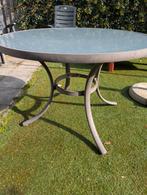 Ronde tuintafel met glazen blad - Gratis ophalen, Tuin en Terras, Ophalen, Gebruikt, Rond, Metaal