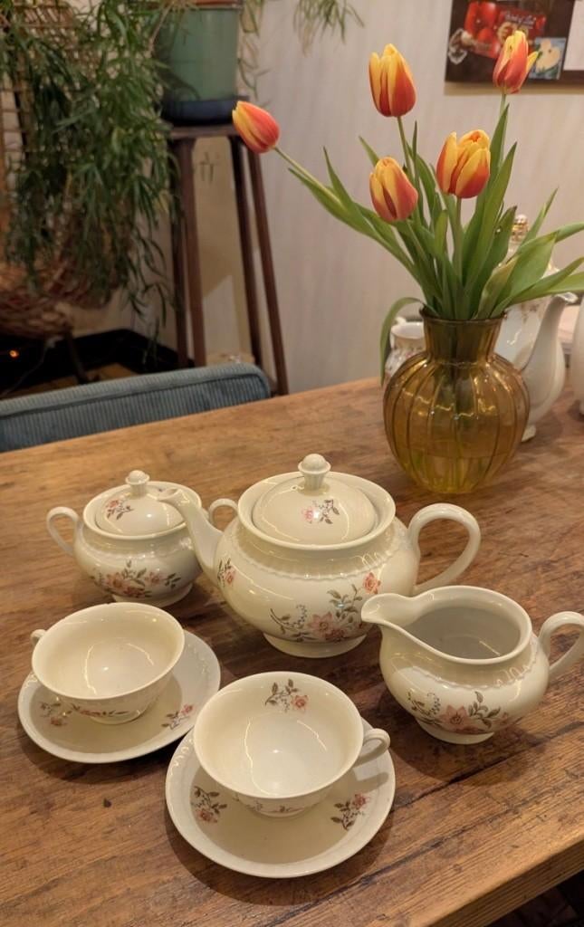 Vintage Mosa Maastricht Tea Set – Floral Porcelain, Ophalen of Verzenden