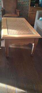 Salontafel blank eiken met glazen blad en riet, Ophalen, Glas, 100 tot 150 cm, 50 tot 100 cm