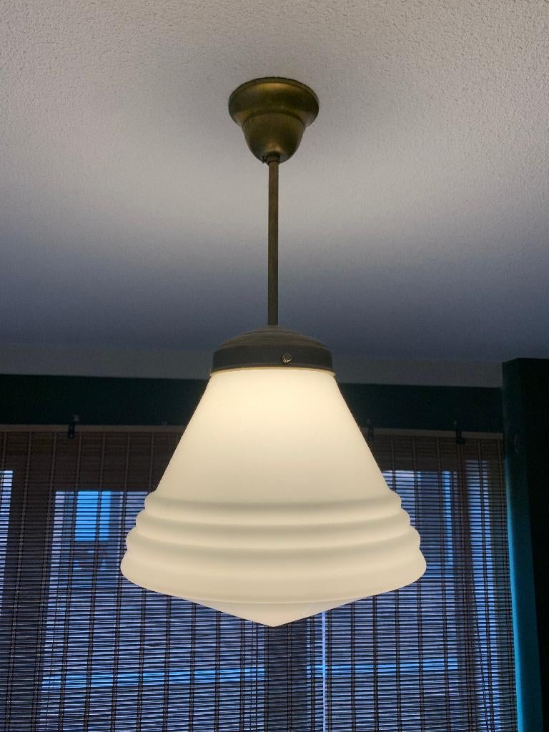 Vintage schoollamp in Philips stijl, Huis en Inrichting, Ophalen, Gebruikt, Glas, Minder dan 50 cm