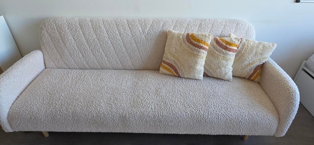 Slaapbank Jysk off-white Teddy - Comfort & Stijl, Overige materialen, Zo goed als nieuw, 200 cm of meer, Rechthoekig