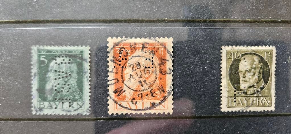 Perfins Duitse Staten Duitsland Bayern, Verzenden, Duitse Keizerrijk, Gestempeld
