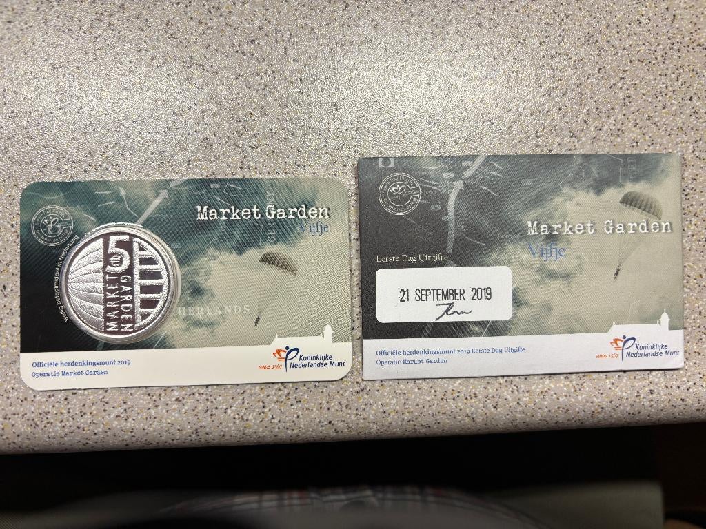 eerste dag uitgifte Market Garden Vijfje 2019 coincard, Ophalen of Verzenden, Vóór koninkrijk, Euro's, Setje