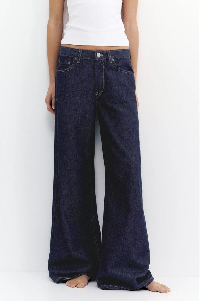 Pull & Bear Wide Leg Jeans - Donkerblauw, Ophalen of Verzenden, Zo goed als nieuw, Blauw, W30 - W32 (confectie 38/40)