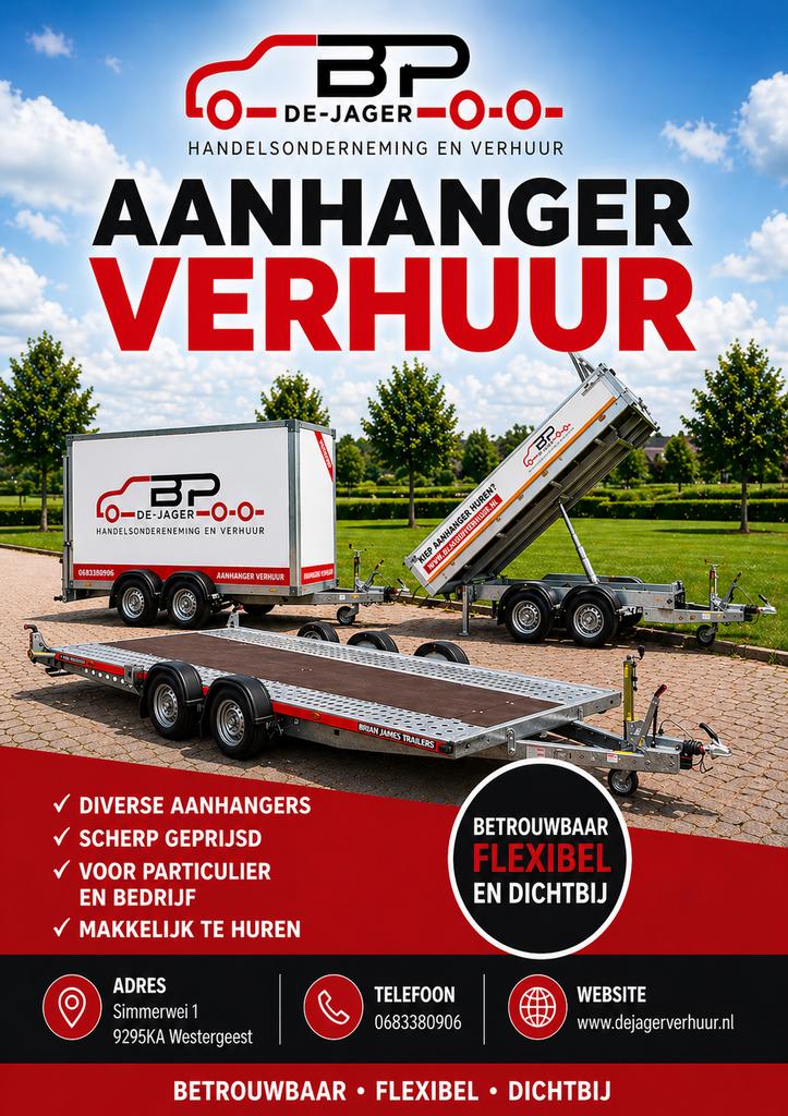 Aanhanger verhuur! Autoambulance of dichte aanhanger, Diensten en Vakmensen, Verhuur | Auto en Motor, Met chauffeur, Aanhangwagen