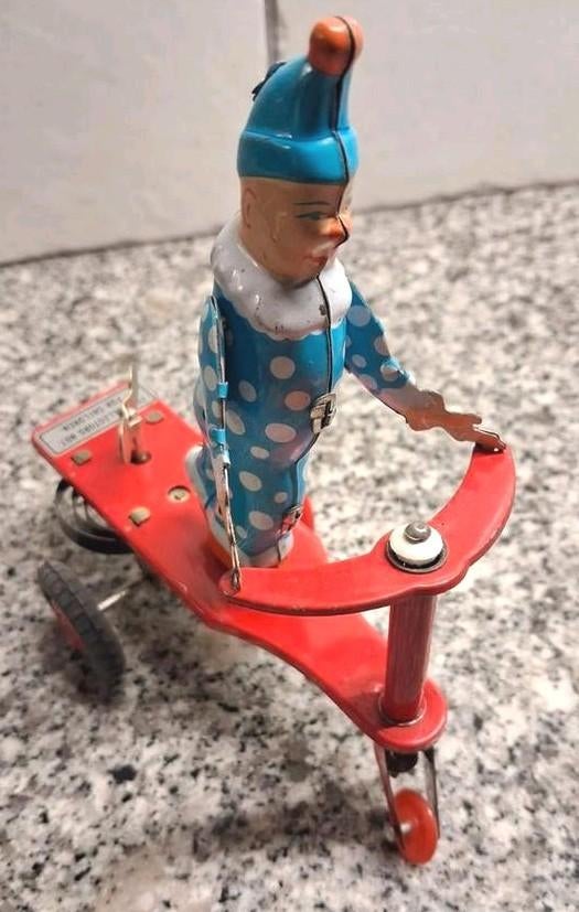 Vintage blikken speelgoed: Clown op driewieler, Ophalen of Verzenden, Gebruikt, Jongen of Meisje