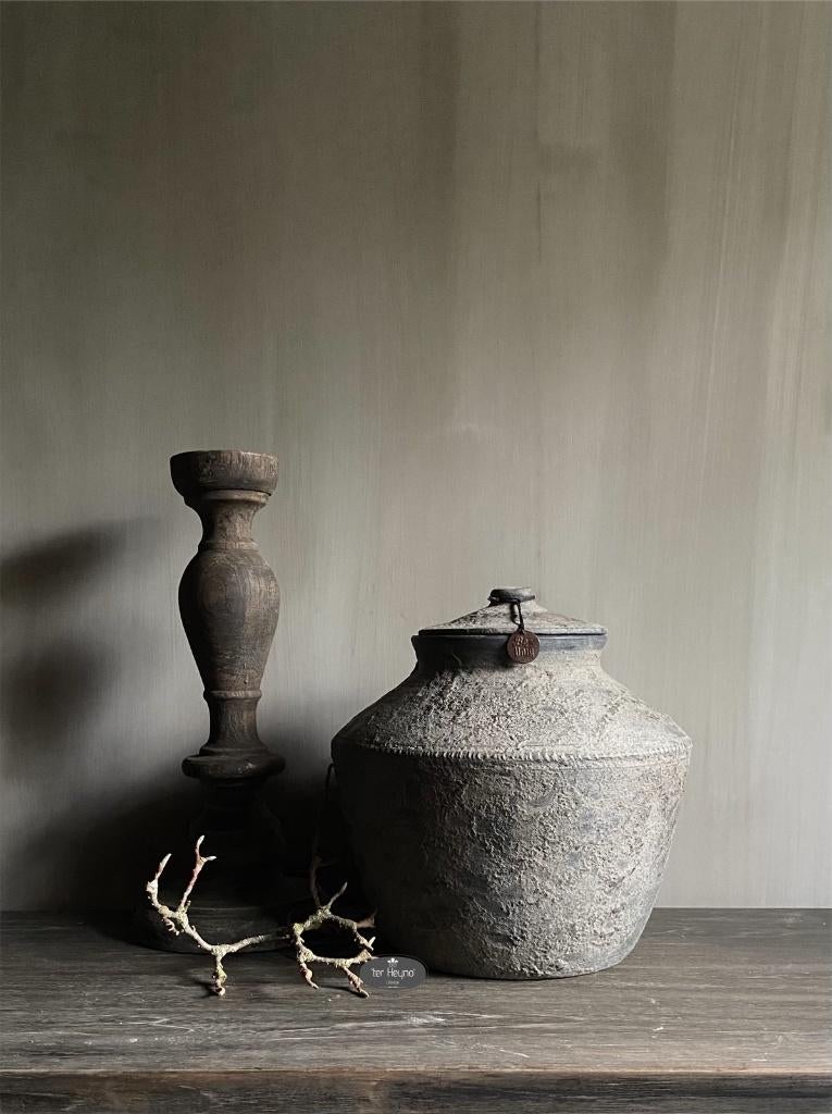 Stenen pot kathmandu kruik deksel stoer sober landelijk, Verzenden, Nieuw, Steen/keramiek, Landelijk