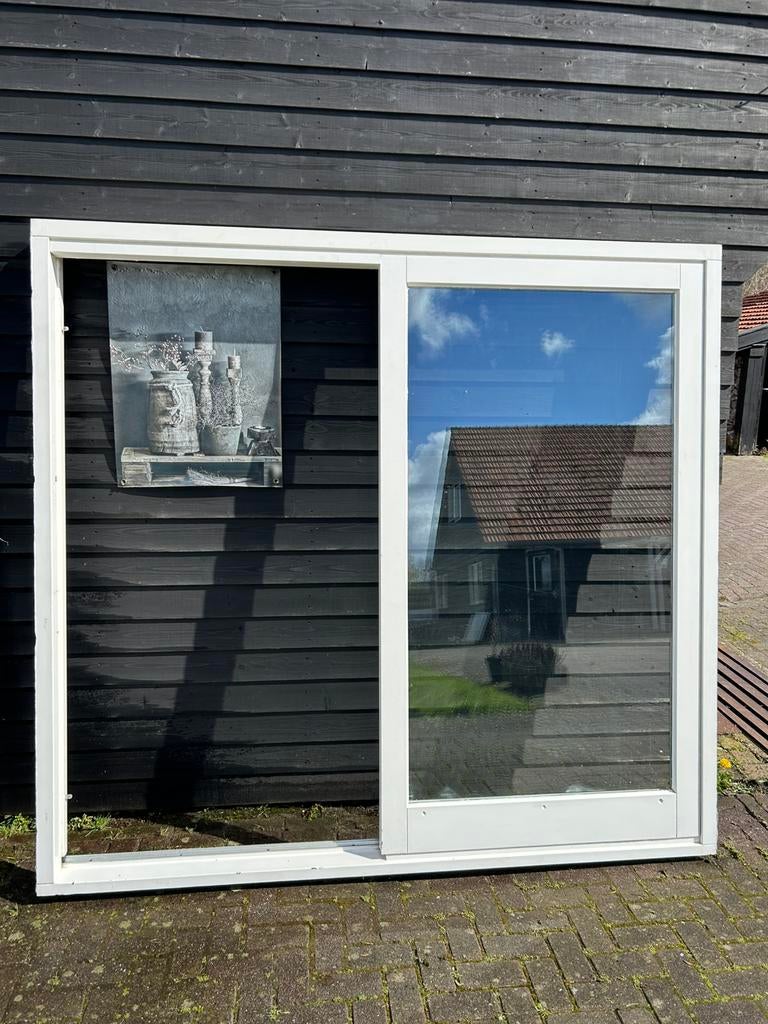 Hardhouten schuifpui (238 x 221,5 cm), Doe-het-zelf en Verbouw, Ophalen, Gebruikt, 225 cm of meer, 150 tot 225 cm