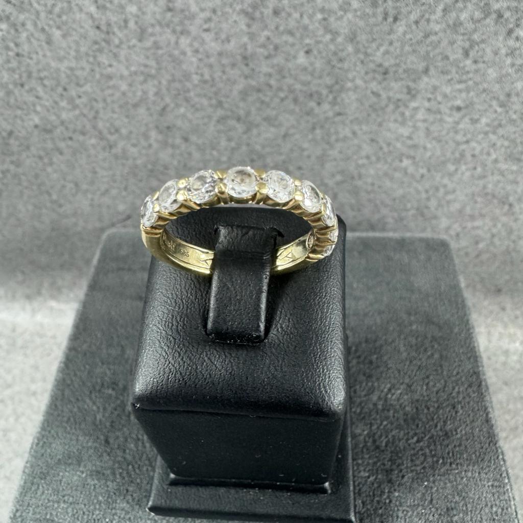 Gouden Ring | 14k | 3,55g | rijring zirkonia | mt17 | 407038, Gebruikt, Ophalen of Verzenden, 17 tot 18, Dame