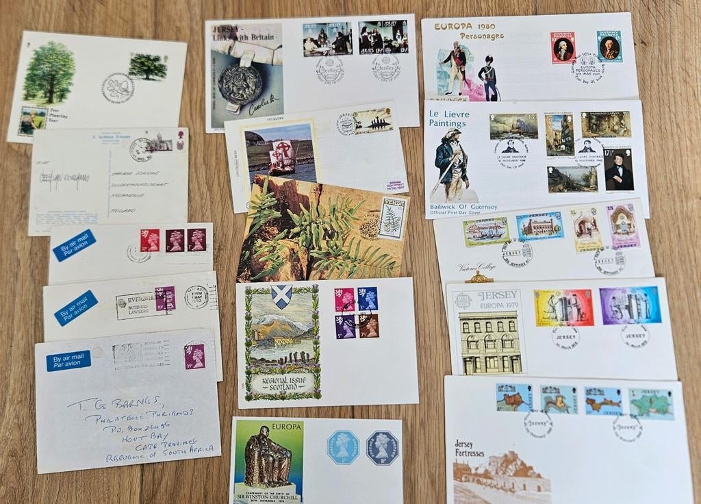 Postzegels Engeland Jersey Guernsey op enveloppen, Verzenden, Gestempeld