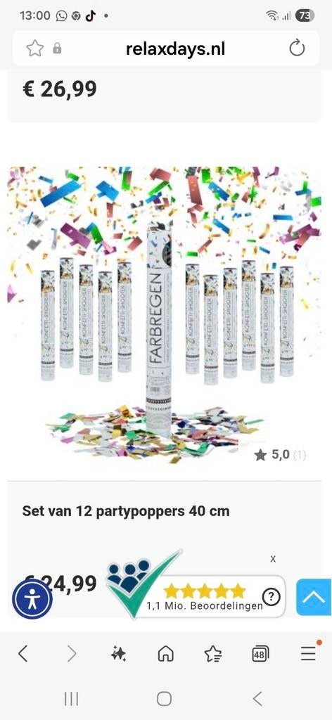 Set van 12 Party Poppers 40 cm - Kleurrijke Confetti, Ophalen of Verzenden