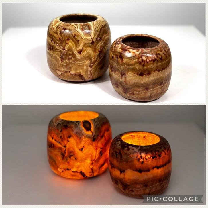 Set van 2 Alabaster Waxinelichthouders, Huis en Inrichting, Woonaccessoires | Kandelaars en Kaarsen, Nieuw, Kandelaar, Minder dan 25 cm