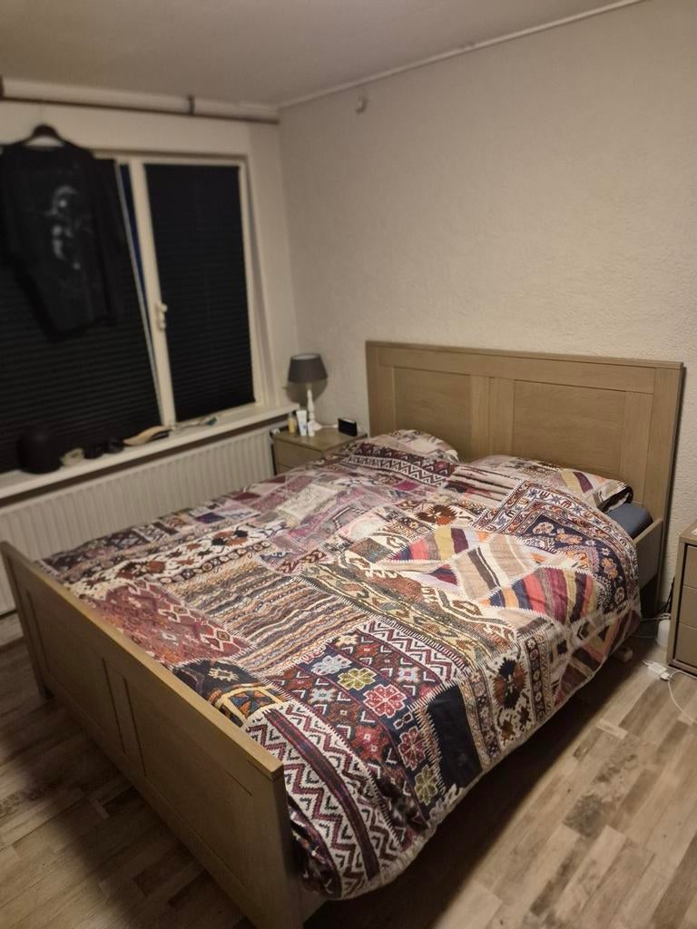 Tweepersoonsbed van hout, 160x200 cm, Ophalen, Gebruikt, Bruin, Tweepersoons