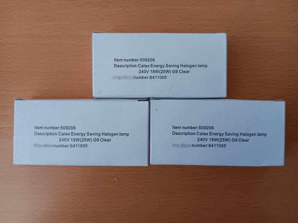 Calex G9 Halogeen lamp 230V 18W(25W)helder doosje á 5 stuks, Huis en Inrichting, Lampen | Losse lampen, Ophalen, Nieuw, Overige fittingen