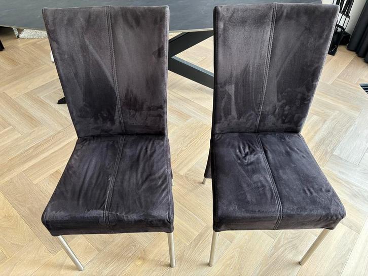 Set van 4 zwarte eetkamerstoelen, Huis en Inrichting, Stoelen, Gebruikt, Vier, Stof, Zwart, Ophalen