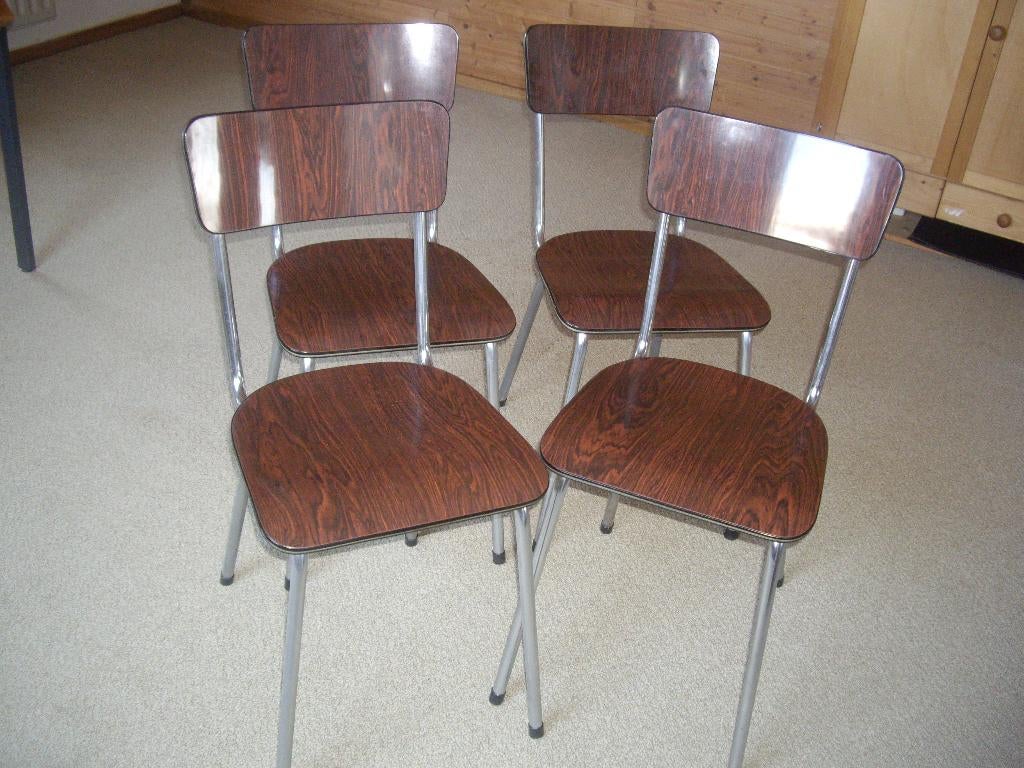 4 keukenstoelen + kussentjes, Huis en Inrichting, Stoelen, Ophalen, Overige materialen, Gebruikt, Bruin