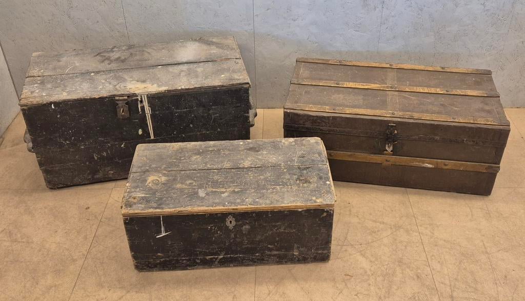 3x Oude houten kisten / vintage opbergkisten / dekenkisten, Huis en Inrichting, Woonaccessoires | Kisten, Ophalen, Minder dan 50 cm