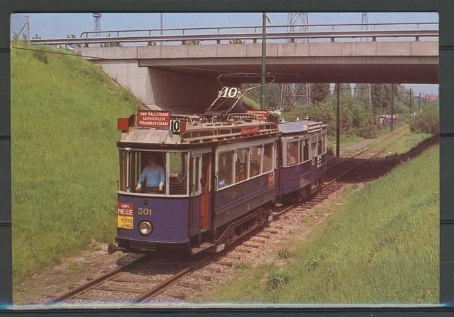 GVB Blauwe Tram No. 301 Amsterdam Foto/Ansichtkaart t-120, Ophalen of Verzenden, Zo goed als nieuw, Tram, Kaart of Prent