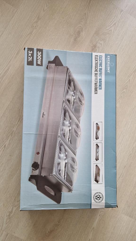 RVS Buffetwarmer (300W) -3x2 liter, Huis en Inrichting, Keuken | Keukenbenodigdheden, Ophalen, Zo goed als nieuw, Overige materialen