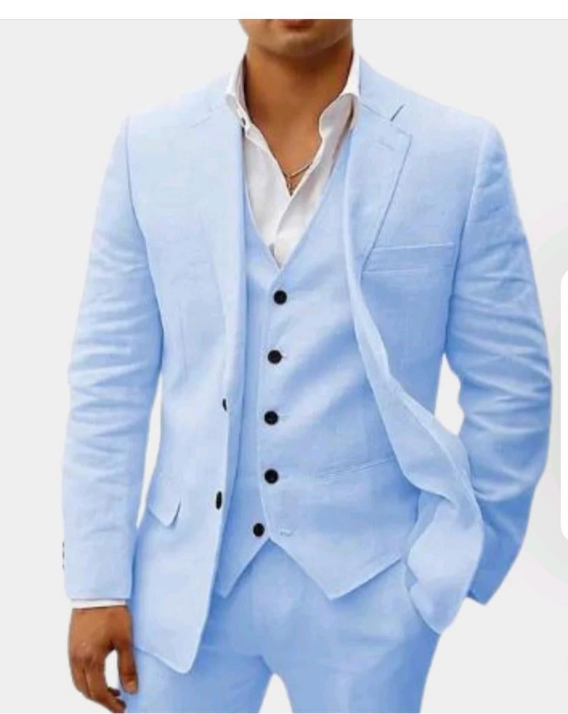 Stijlvol 3-delig Linnen XL Pak voor Heren - Zomer & Bruiloft, Ophalen of Verzenden, Nieuw, Maat 56/58 (XL), Blauw