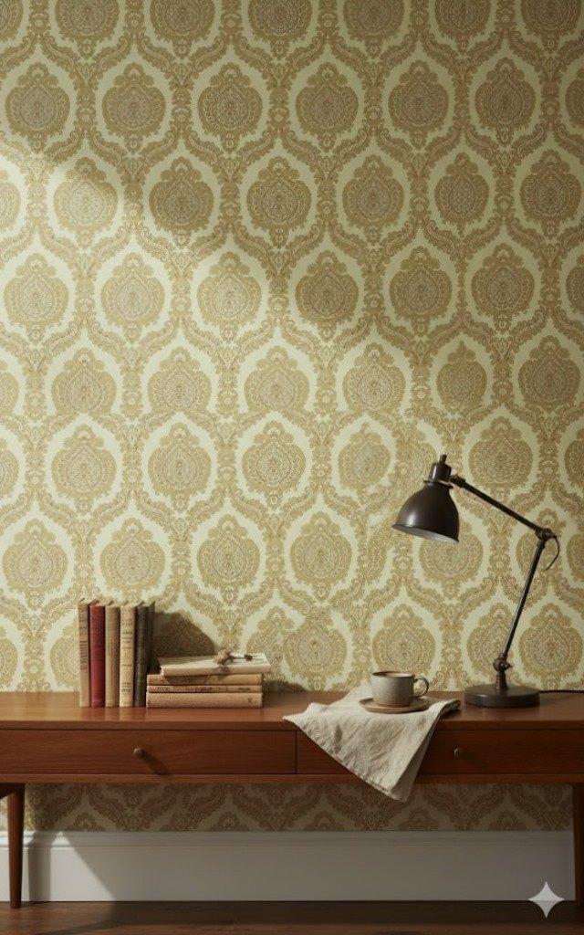 6979 beige lila barok vintage behang zacht klassieke sfeer, Ophalen of Verzenden, Minder dan 10 m², Beige