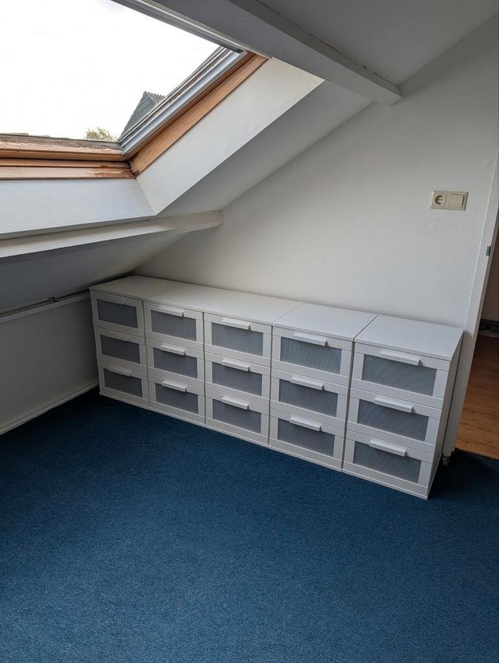 5 witte kastjes met 3 lades, Huis en Inrichting, Kasten | Ladekasten, Gebruikt, Minder dan 100 cm, 25 tot 50 cm, Ophalen