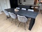 Zwarte tafel met 6 stoelen, Ophalen, Eikenhout, 200 cm of meer, 50 tot 100 cm
