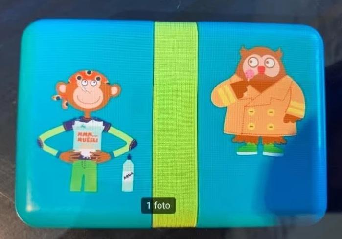 Blauwe lunchbox, broodtrommel aap uil elastiek; HEMA, Ophalen of Verzenden, Zo goed als nieuw