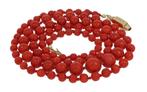 Bloedkoraal dieprode ketting 14k gouden slot vintage, Verzenden, Goud, Ketting, Met edelsteen