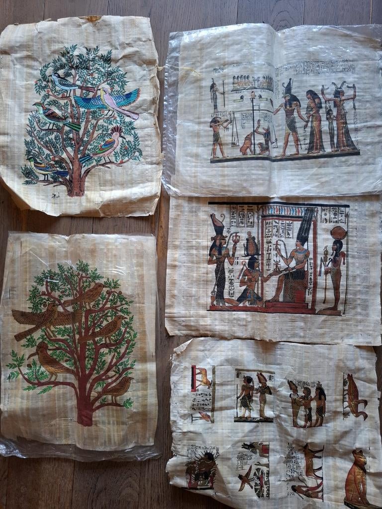 Set van 5 Egyptische papyrus schilderijen, Antiek en Kunst, Ophalen of Verzenden