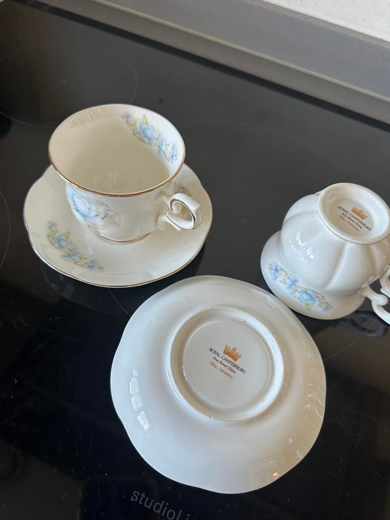 Royal Canterbury Blue Satsuma Kop en Schotel Set (2 stuks), Antiek en Kunst, Antiek | Servies los, Ophalen