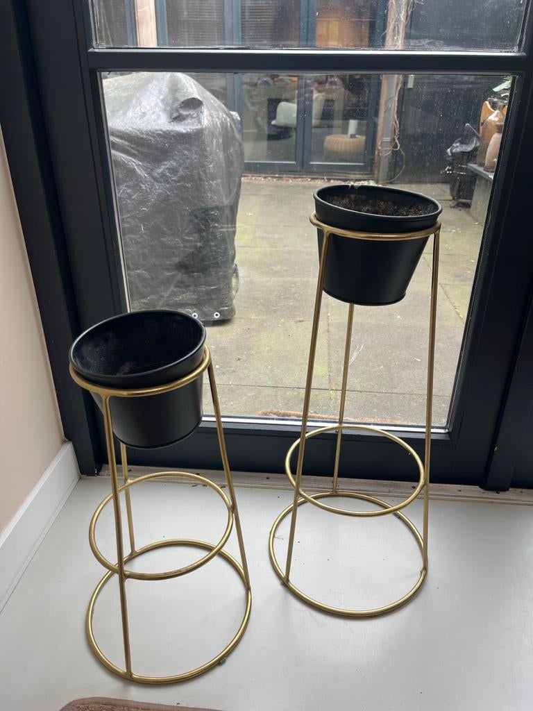 Plantenbakken met gouden poten, verschillende hoogtes, Gebruikt, Minder dan 60 cm, Rond, Ophalen of Verzenden