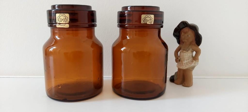 2 D.E Douwe Egberts apothekers potten stopflessen vintage, Huis en Inrichting, Eu, Eu, Ophalen of Verzenden, Zo goed als nieuw