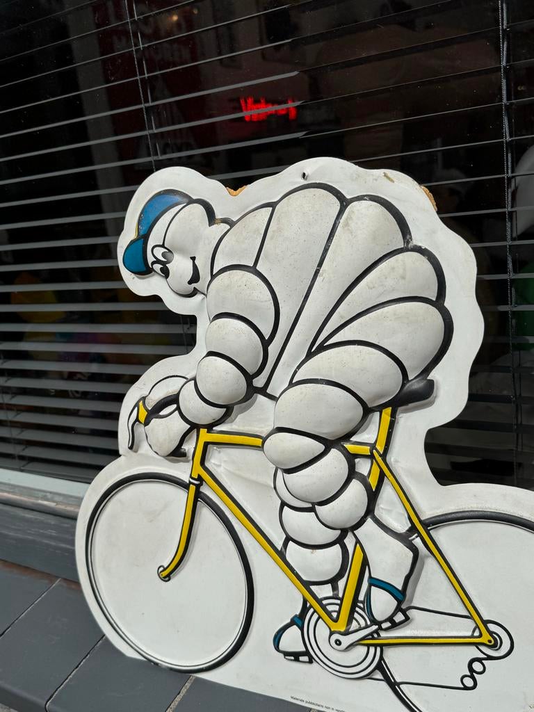 Vintage Michelin Bibendum Fiets Reclamebord, Ophalen, Reclamebord, Gebruikt, .