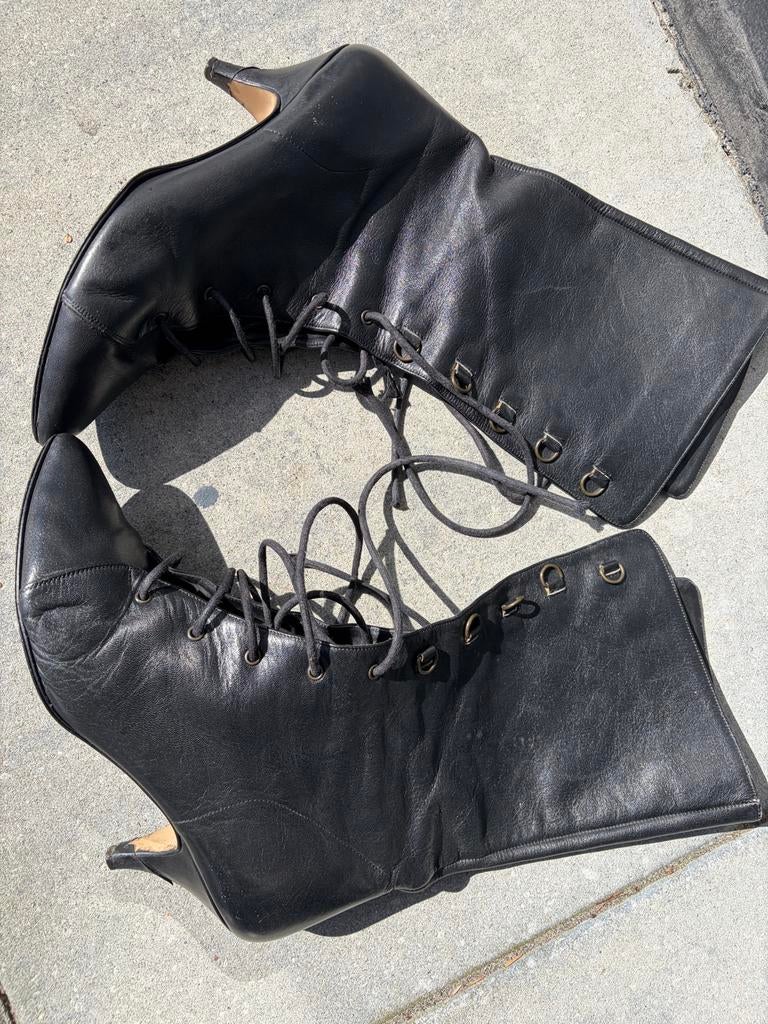 Vintage Zwarte Gothic Veter Laarsjes maat: 39, Ophalen of Verzenden, Gedragen, Zwart, Lage of Enkellaarzen