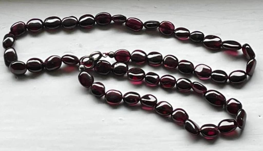 Vintage echte Granaat edelstenen ketting, Sieraden, Tassen en Uiterlijk, Antieke sieraden, Ophalen of Verzenden, Overige materialen